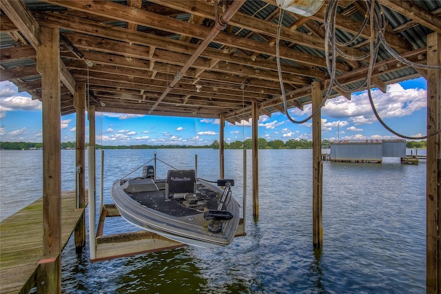 view of dock with a water view