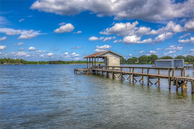 view of dock with a water view