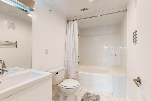 full bathroom with tile patterned flooring, vanity, toilet, and shower / bath combo