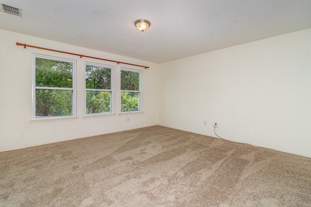 carpeted empty room with a textured ceiling