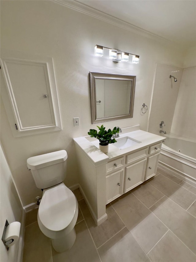 full bathroom with tile patterned flooring, vanity, toilet, and tiled shower / bath combo