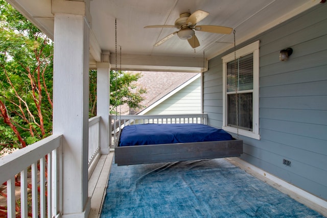 view of patio with covered porch and ceiling fan