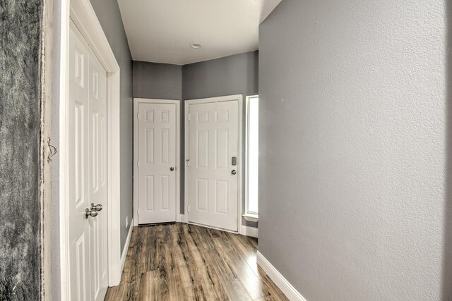 hall with hardwood / wood-style flooring