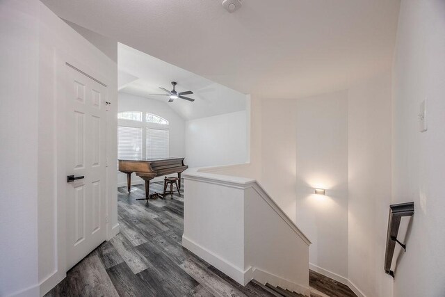 hall featuring vaulted ceiling and hardwood / wood-style flooring