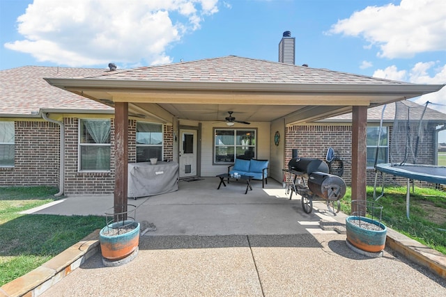 view of patio / terrace featuring a trampoline and ceiling fan