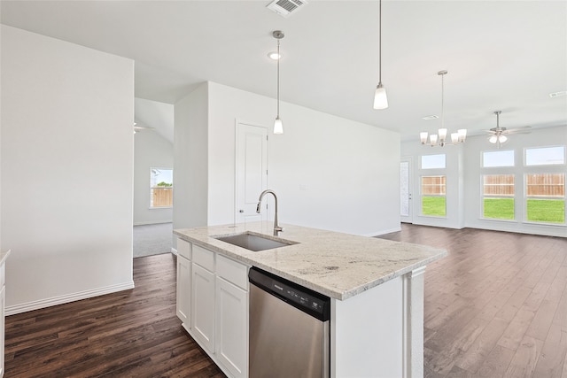 kitchen with dishwasher, sink, a healthy amount of sunlight, and white cabinetry