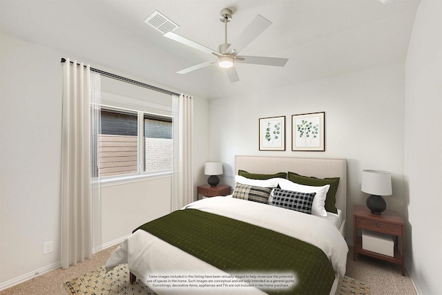 bedroom featuring carpet flooring and ceiling fan