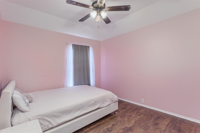 bedroom featuring ceiling fan and hardwood / wood-style floors