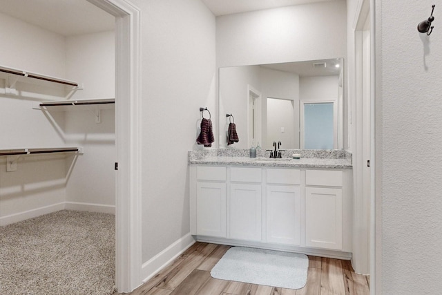 bathroom featuring hardwood / wood-style flooring and vanity