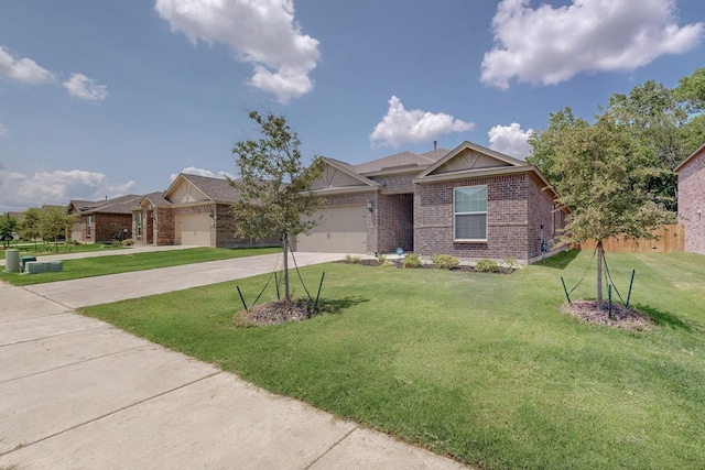 ranch-style house with a garage and a front yard