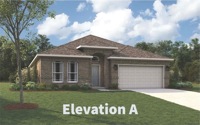 view of front of home featuring a garage and a front yard