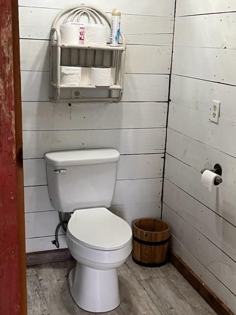 bathroom with hardwood / wood-style flooring and toilet