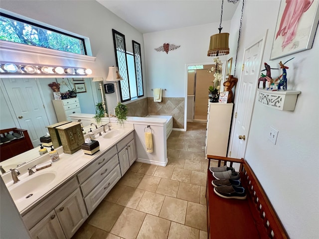 bathroom with vanity and tile patterned floors