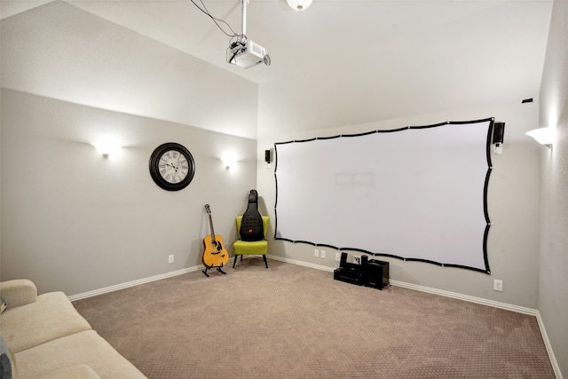 home theater room with carpet flooring