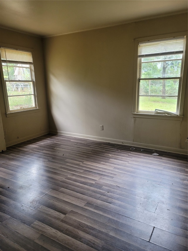 spare room with a wealth of natural light and dark hardwood / wood-style flooring