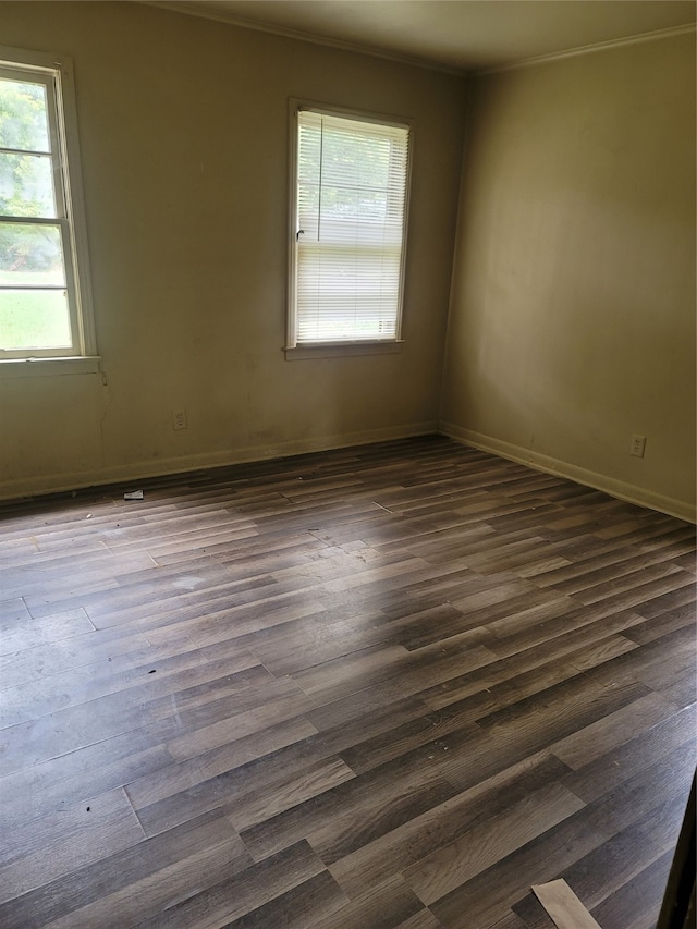 empty room with crown molding and hardwood / wood-style floors