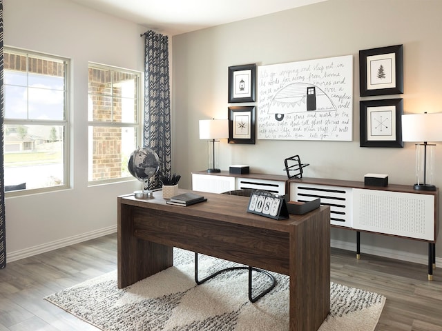 office space with hardwood / wood-style flooring