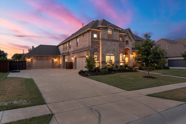 french provincial home featuring a yard