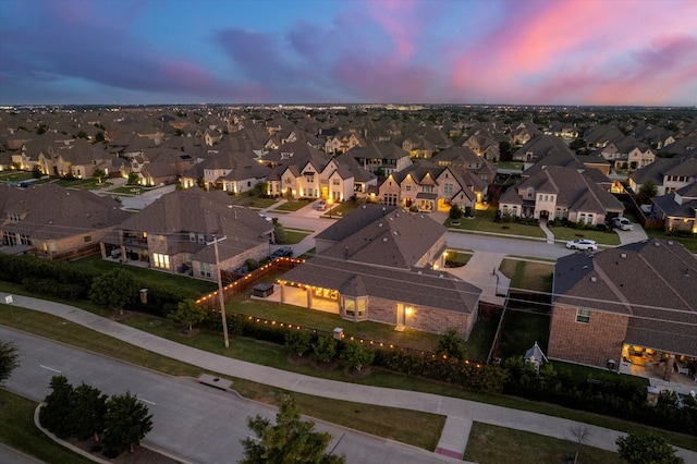 view of aerial view at dusk