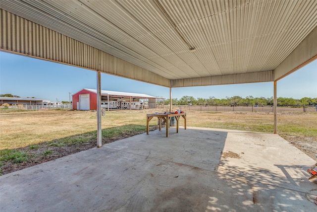 view of patio / terrace featuring an outdoor structure