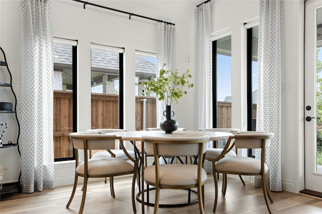 dining room featuring plenty of natural light and light hardwood / wood-style flooring