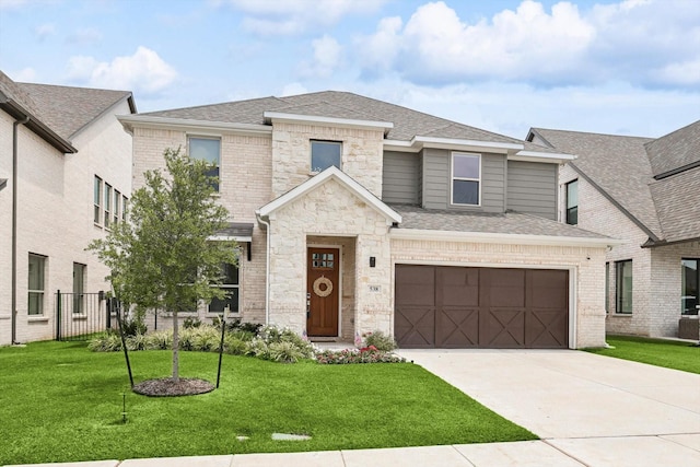 view of front facade with a garage and a front yard