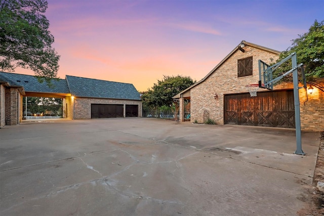 exterior space with a garage