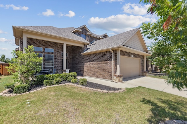 single story home featuring a front lawn and a garage