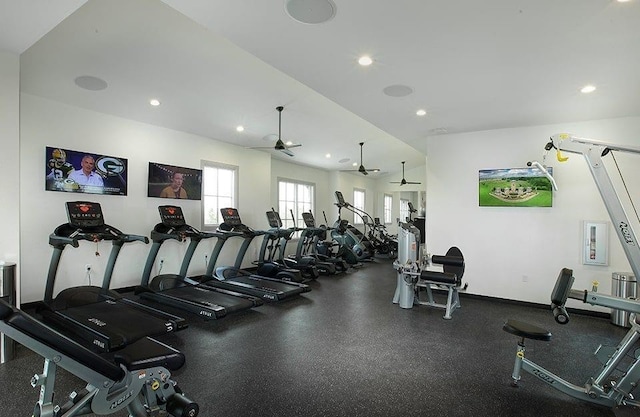 gym with ceiling fan