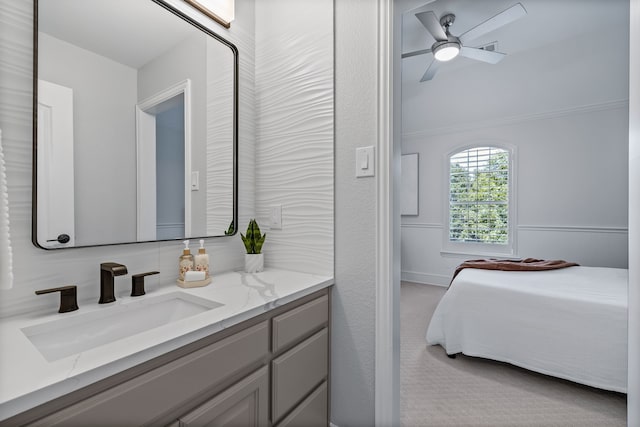 bathroom with vanity and ceiling fan