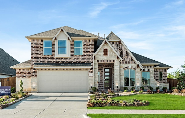 view of front of property featuring a garage and a front yard