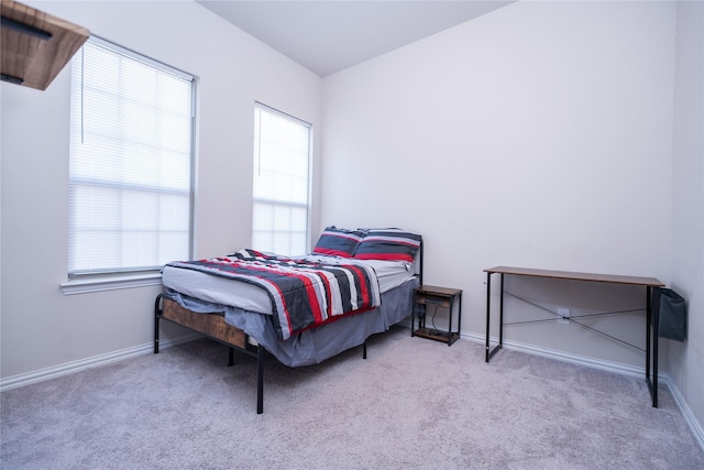 bedroom featuring multiple windows and light colored carpet