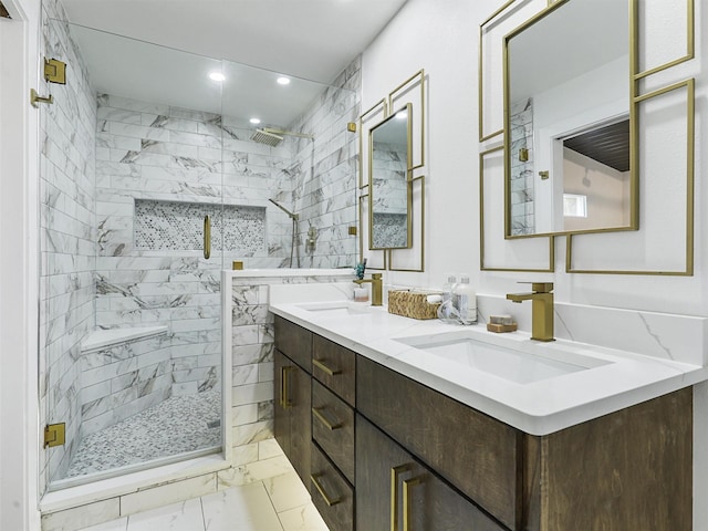 bathroom with vanity and walk in shower