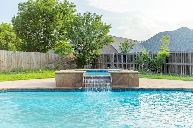 view of pool featuring pool water feature