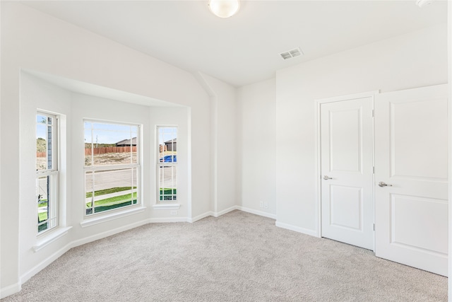 spare room featuring light carpet