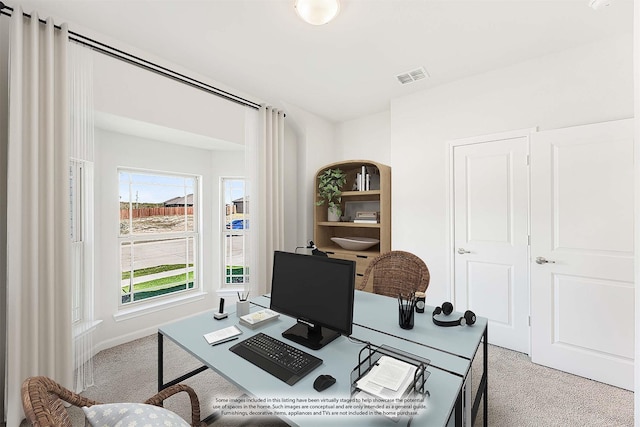 view of carpeted home office