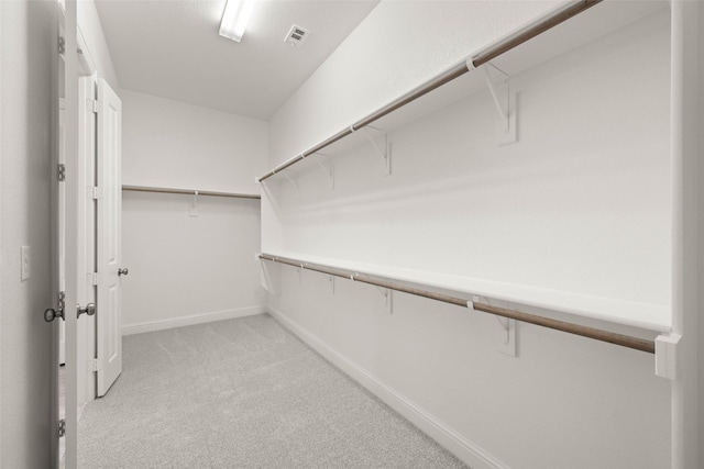 spacious closet with light colored carpet