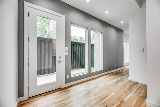 entryway featuring a wealth of natural light and light wood-type flooring