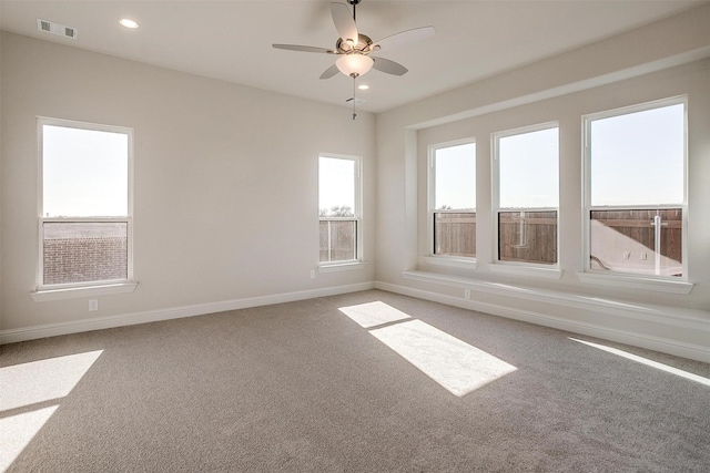 3834 Foot Hls, Midlothian, TX 76065 - carpeted spare room with visible vents, ceiling fan, recessed lighting, and baseboards