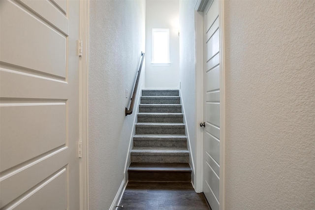 stairs with hardwood / wood-style flooring