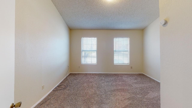 spare room featuring carpet floors and a textured ceiling