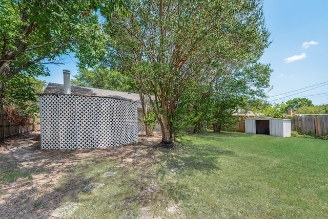 view of yard featuring a storage shed