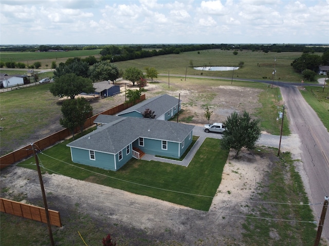 bird's eye view with a water view and a rural view