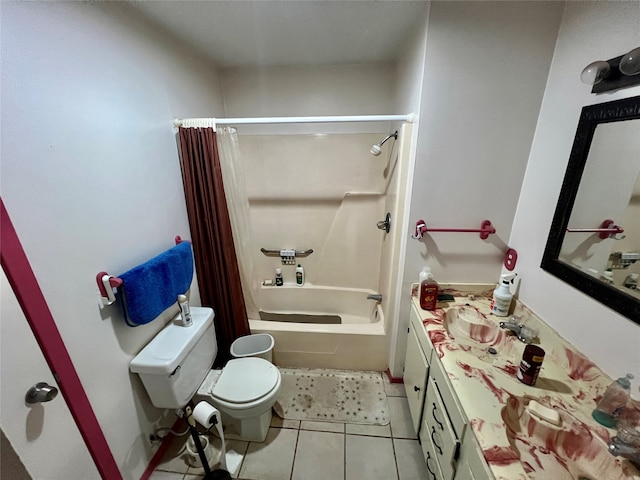 full bathroom with tile patterned floors, vanity, shower / bath combo, and toilet