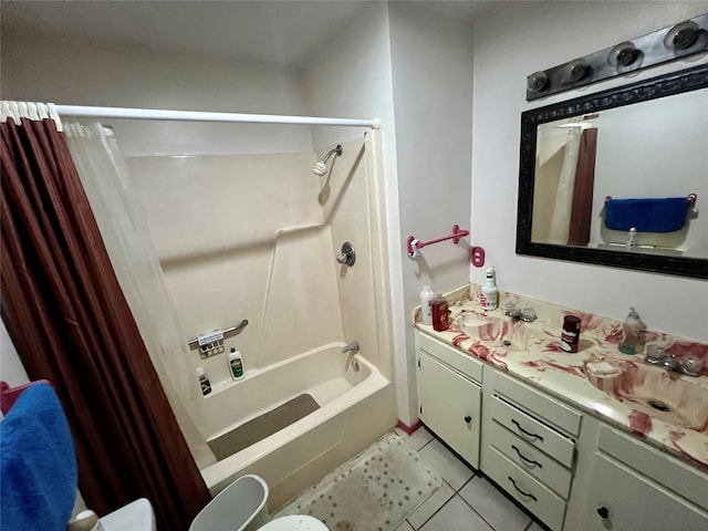 bathroom featuring tile patterned flooring, vanity, and shower / bath combination with curtain