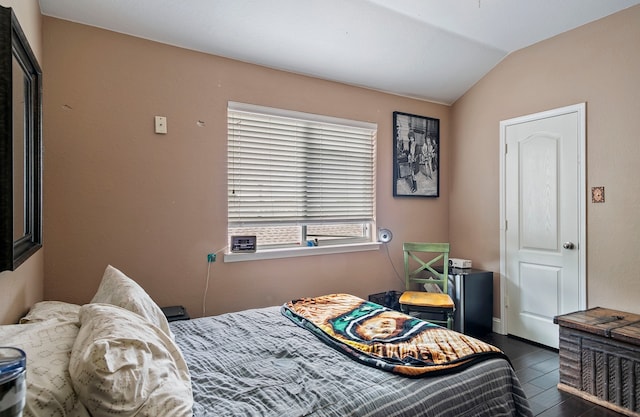 bedroom featuring lofted ceiling