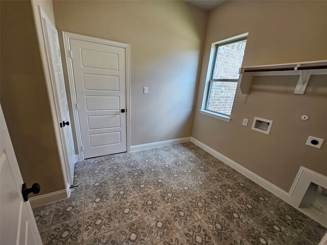 laundry area with washer hookup, gas dryer hookup, light tile patterned floors, and electric dryer hookup