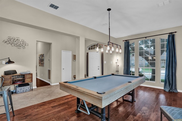 recreation room featuring pool table and hardwood / wood-style flooring