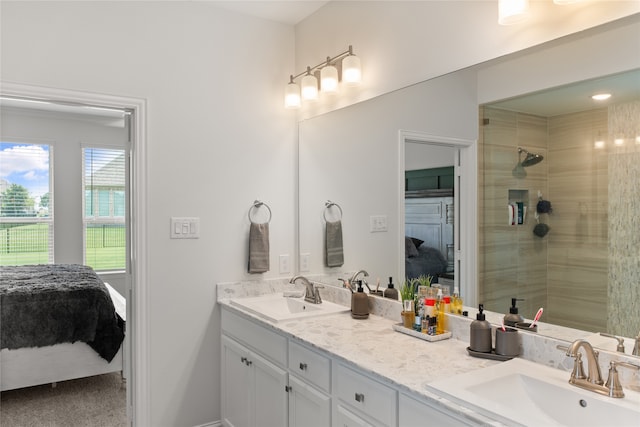 bathroom with vanity and walk in shower