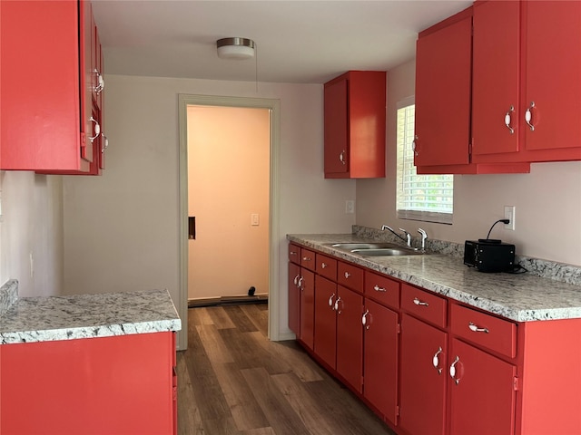 kitchen with dark hardwood / wood-style flooring and sink